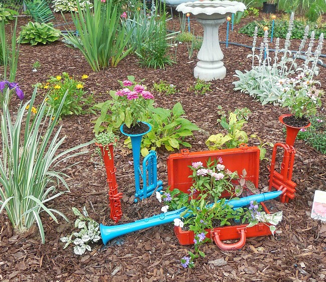 Succulent planters made from music instruments